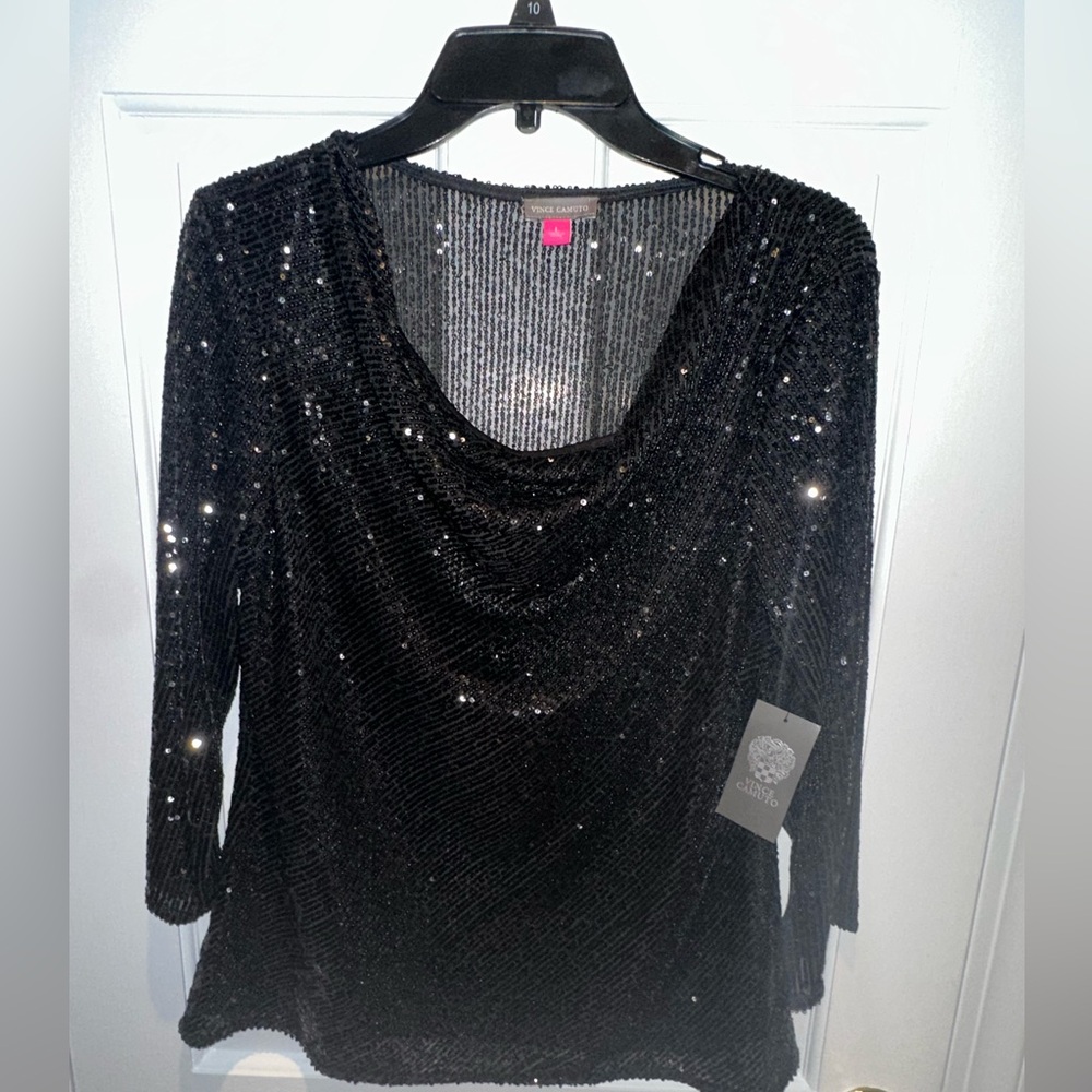 Vince Camuto Sparkling Black Cowl Neck Top